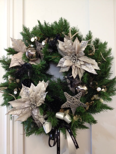 Black & Champagne / Silver Christmas Wreath
